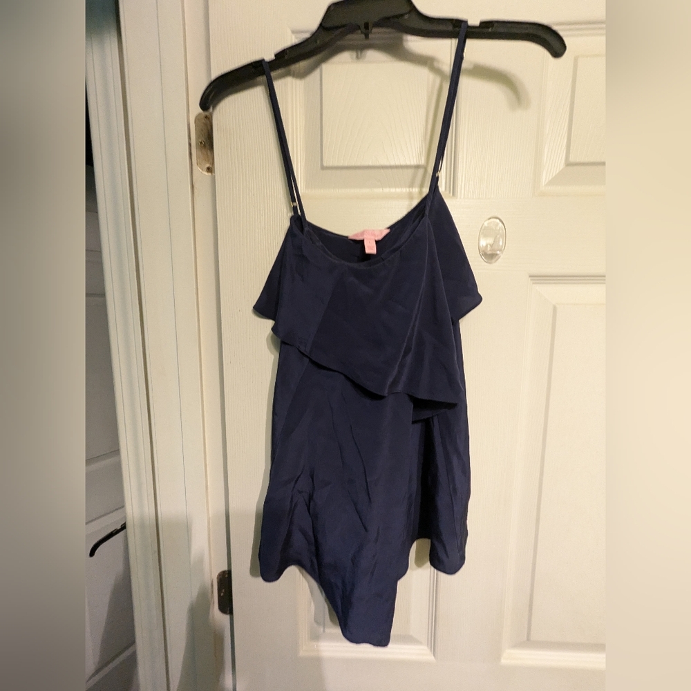 Lilly Pulitzer Sunset Silk Tank Top Large Navy Blue - Picture 1 of 6